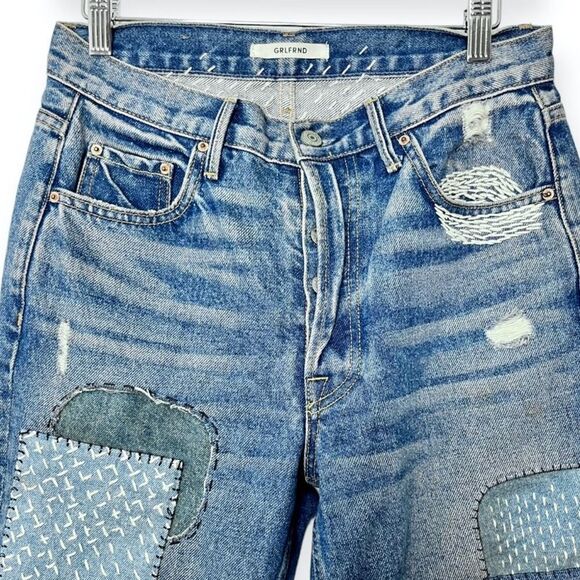 GRLFRND Helena Patchwork Jeans Lean On Me Embroidered Straight Leg Size 26 - Picture 3 of 14